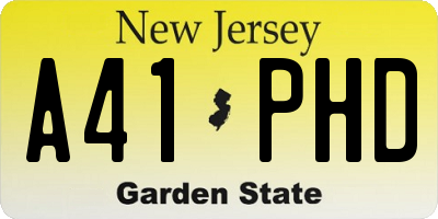 NJ license plate A41PHD