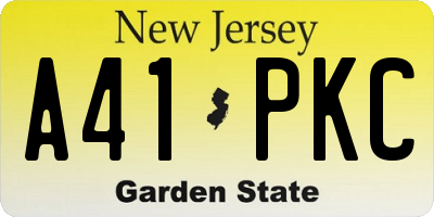 NJ license plate A41PKC