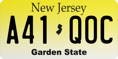 NJ license plate A41QOC