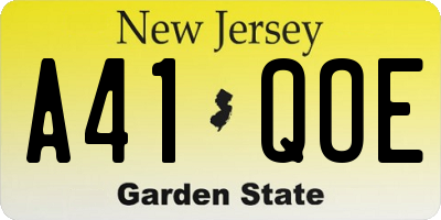 NJ license plate A41QOE