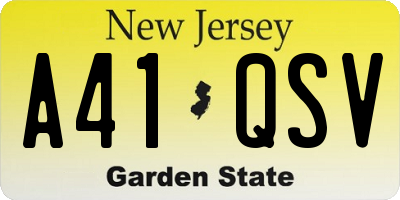 NJ license plate A41QSV