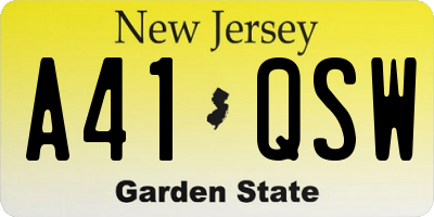 NJ license plate A41QSW