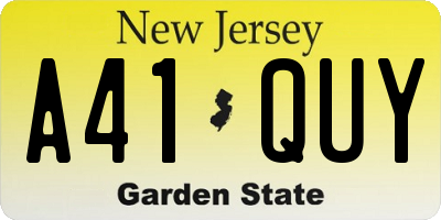 NJ license plate A41QUY