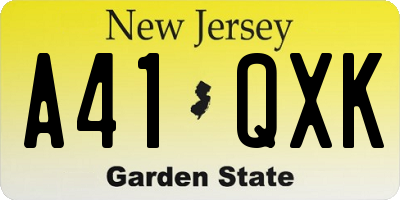 NJ license plate A41QXK