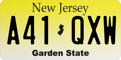NJ license plate A41QXW