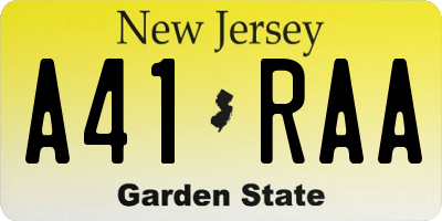 NJ license plate A41RAA