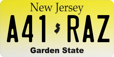 NJ license plate A41RAZ