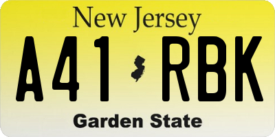 NJ license plate A41RBK