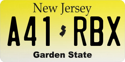 NJ license plate A41RBX