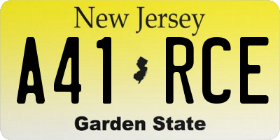 NJ license plate A41RCE