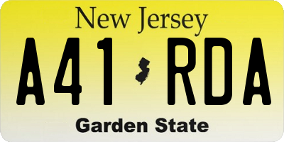 NJ license plate A41RDA