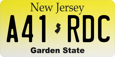 NJ license plate A41RDC
