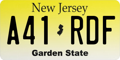 NJ license plate A41RDF