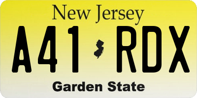 NJ license plate A41RDX