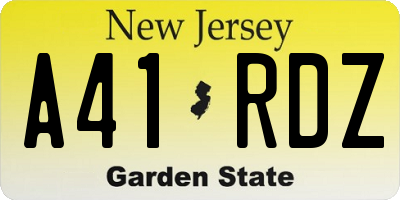 NJ license plate A41RDZ