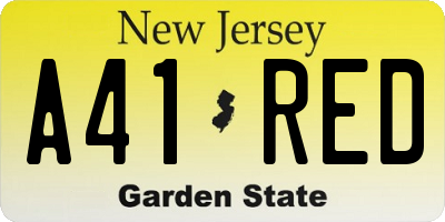 NJ license plate A41RED