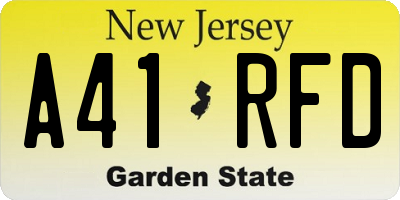 NJ license plate A41RFD