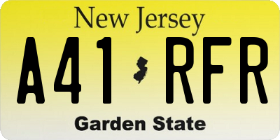 NJ license plate A41RFR