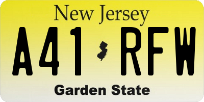 NJ license plate A41RFW
