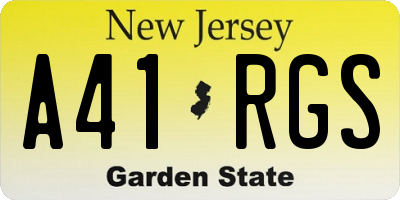 NJ license plate A41RGS