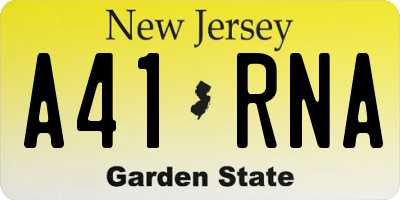 NJ license plate A41RNA