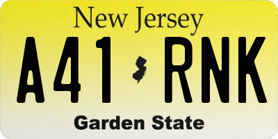 NJ license plate A41RNK