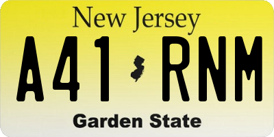 NJ license plate A41RNM