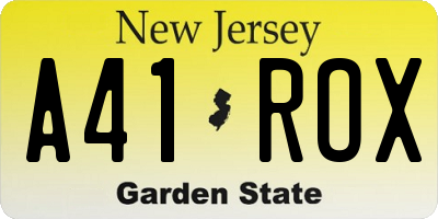 NJ license plate A41ROX