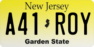 NJ license plate A41ROY