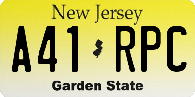 NJ license plate A41RPC