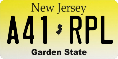 NJ license plate A41RPL