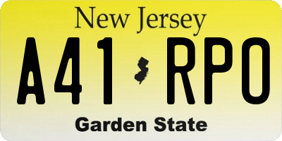 NJ license plate A41RPO