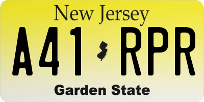 NJ license plate A41RPR