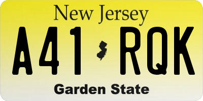 NJ license plate A41RQK