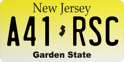 NJ license plate A41RSC