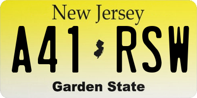 NJ license plate A41RSW