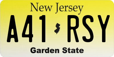 NJ license plate A41RSY