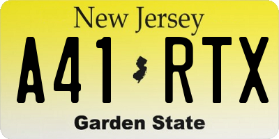 NJ license plate A41RTX