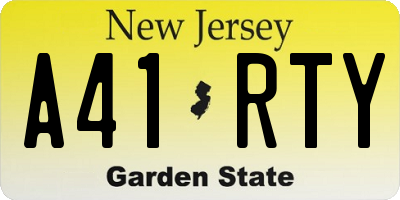 NJ license plate A41RTY