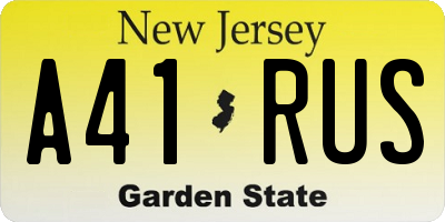 NJ license plate A41RUS