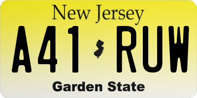 NJ license plate A41RUW