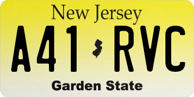 NJ license plate A41RVC