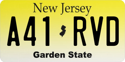 NJ license plate A41RVD