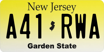 NJ license plate A41RWA