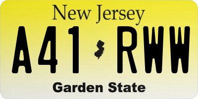 NJ license plate A41RWW