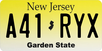 NJ license plate A41RYX