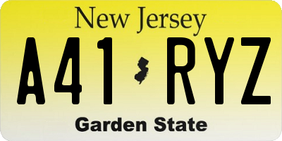 NJ license plate A41RYZ