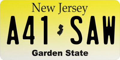 NJ license plate A41SAW
