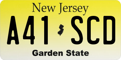 NJ license plate A41SCD