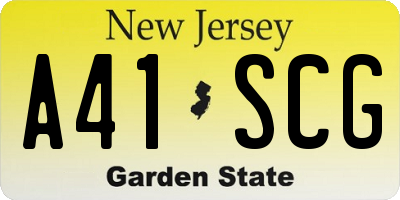 NJ license plate A41SCG